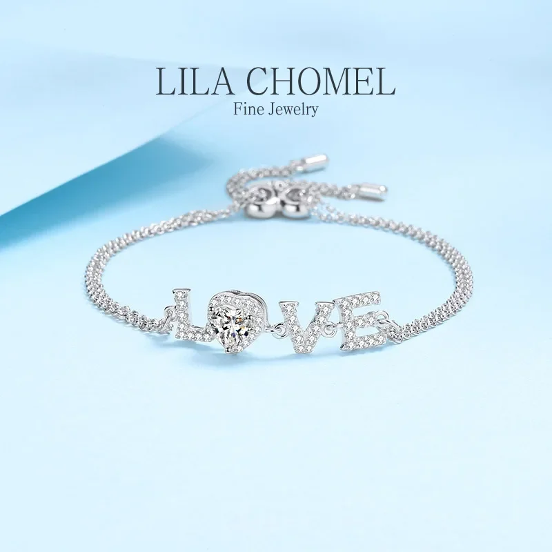 Luxury White Gold 18K Bracelets Birthday Gift Moissanite Diamond 0.5CT VVS1 D color Heart style girl LOVE for Women wedding nice