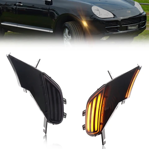 Комплект Из 2 Передних Угловых Габаритных Фонарей Для Porsche Cayenne 955 (2003-2006) С LED-индикаторами Поворота, Черные