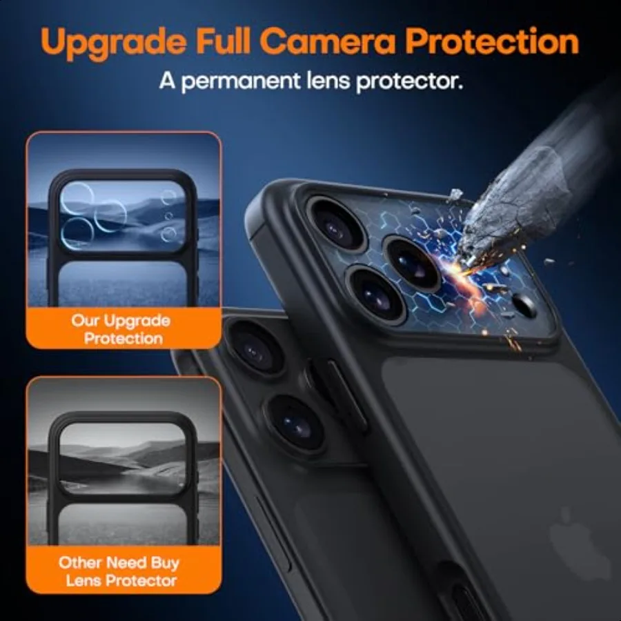 Чехол TAURI для iPhone 17 Pro Max, полная защита камеры с защитной пленкой для экрана, полупрозрачный матовый чехол в стиле милитари, защита от ударов