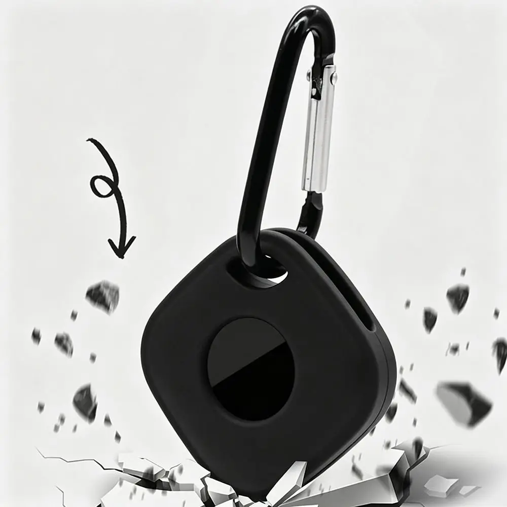 2pcs With Carabiner Silicone Protective Case All Round Protective Black Bluetooth Tracker Cover Silicone Anti Lost Finder