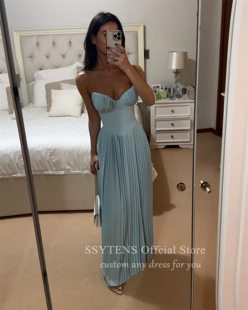 Saudi Arabia Pleated Prom Dresses Sweetheart Satin Wedding Evening Gowns For Women Floor Length Dinner Guest Beach Party Dress