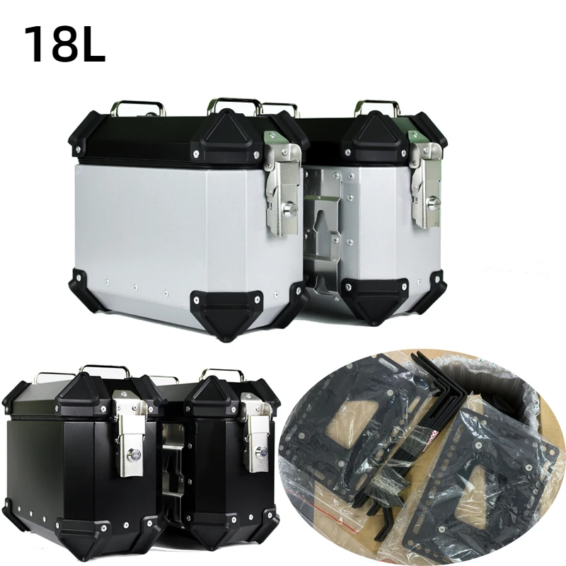 18L Aluminum Motorcycles Side Boxes Saddle Bags Luggage Cases 28L Central Top Box Tool Storage Trunk Motocycle Accessories