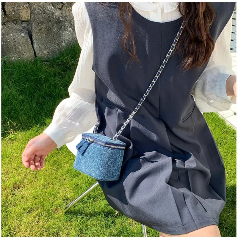 Denim Ketting Mini Crossbody Tassen Designer Luxe Veelzijdige Dames Schoudertas Effen Kleur Trendy 2024 Nieuwe Handtassen Van Hoge Kwaliteit