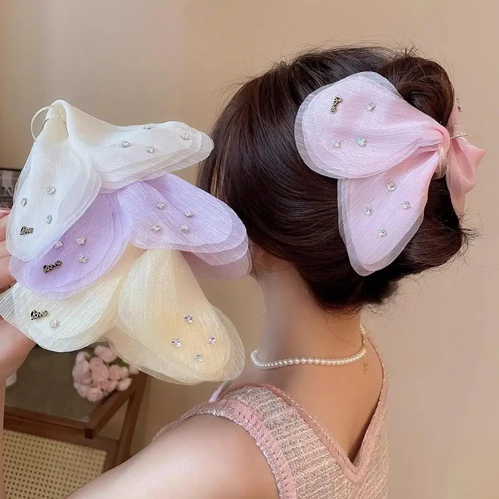 

Chiffon Bow Acrylic Hair Clips for Women Girls Sparkling Butterfly Rhinestones Shark Clips Elegant Accessories Daily Party K