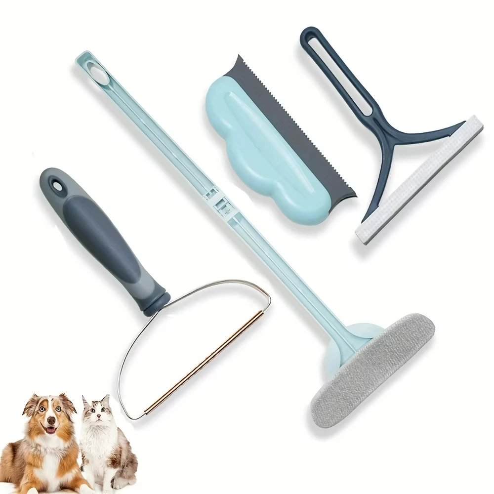 

4pc Pet Hair Remover,Cat Dog Hair Remover for Couch,Lint Cleaner,Portable Carpet Scraper,Clothes Fuzz Rollers Brush,Pet Supplies