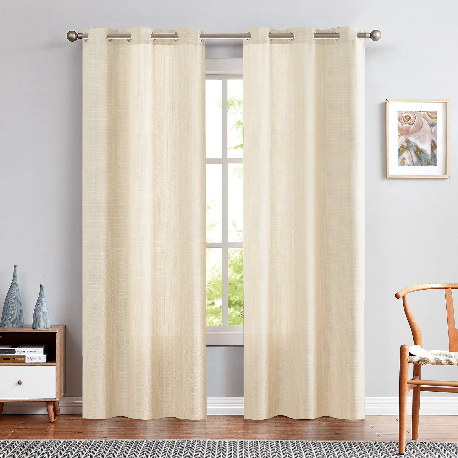 JINCHAN 1 Panel Linen Textured Curtains for Bedroom Decoration Grommet Top Light Filtering Window Curtains for Bedroom