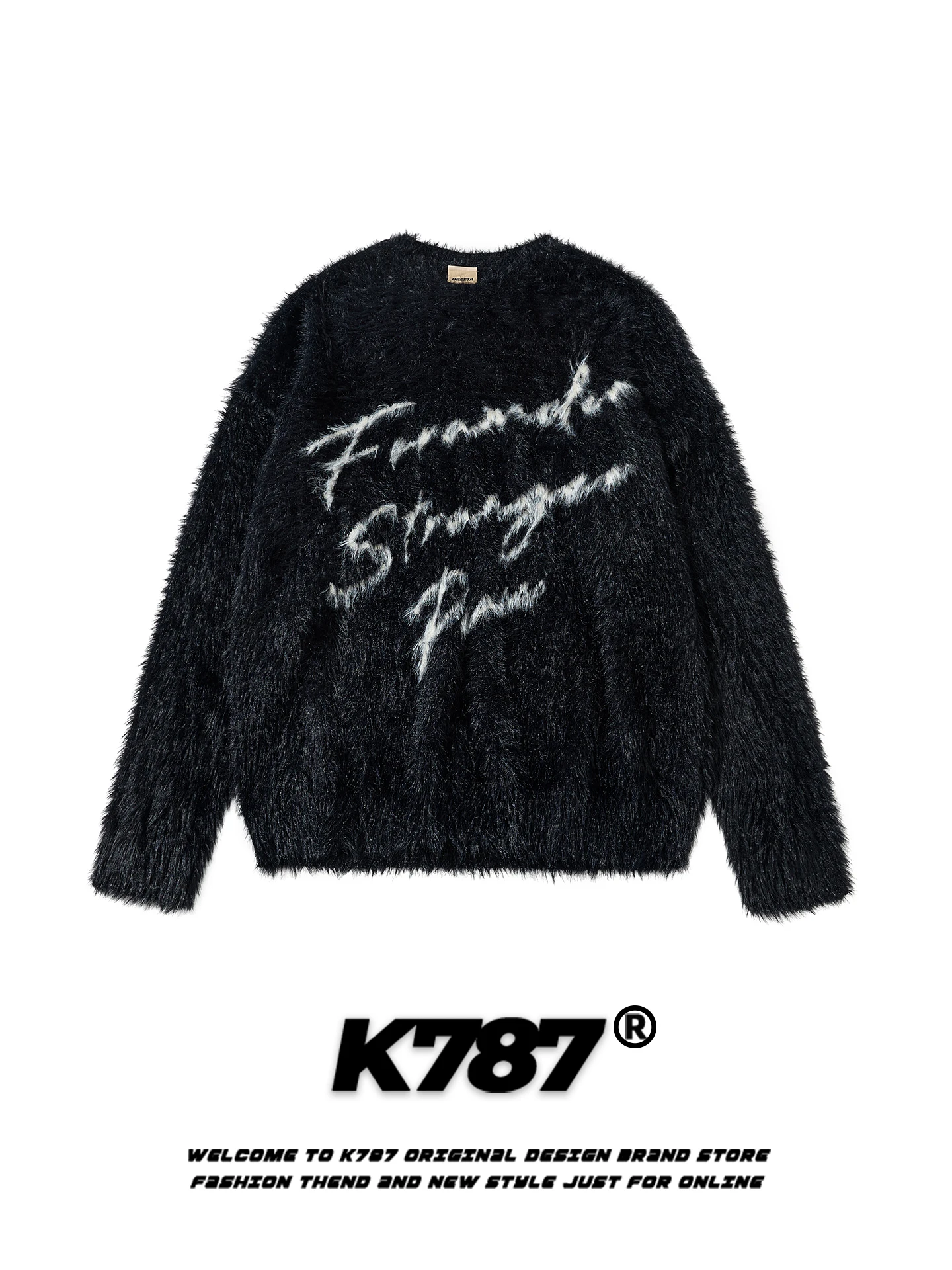 

Мужской свитер в американском ретро-стиле с вышивкой, круглым вырезом, свободного кроя, повседневный, для пар, вязаный, осенняя модная одежда