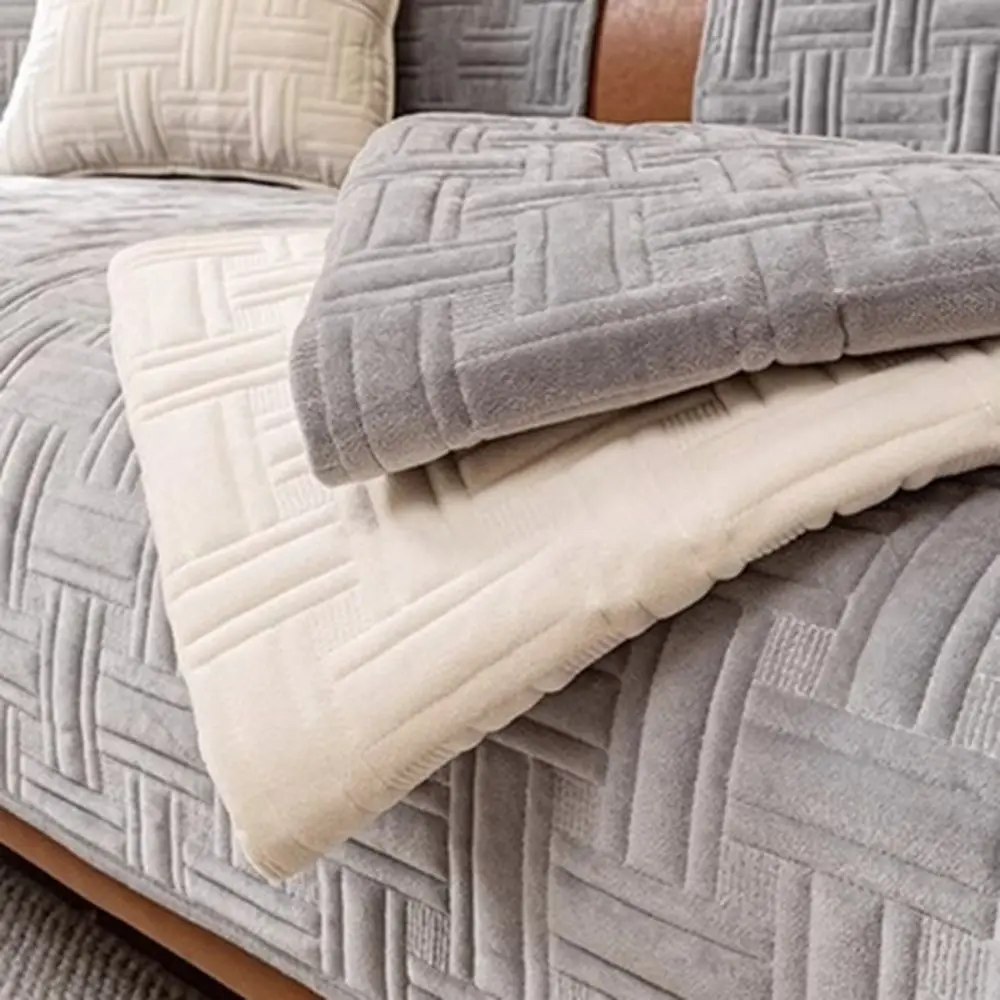 

Washable Weaving Pattern Crystal Velvet Sofa Cushion Non-Slip Wearproof Sofa Seat Cover Cloth Nordic Style Warm Couch Mat Winter