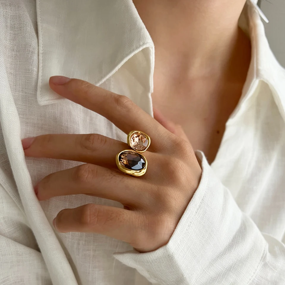 Yupsk Vintage Braun Großer Strass-Kristall Offener Ring Damenmode Geometrische Quadratische Ringe Fingerschmuck Party Geschenke – Detail 2