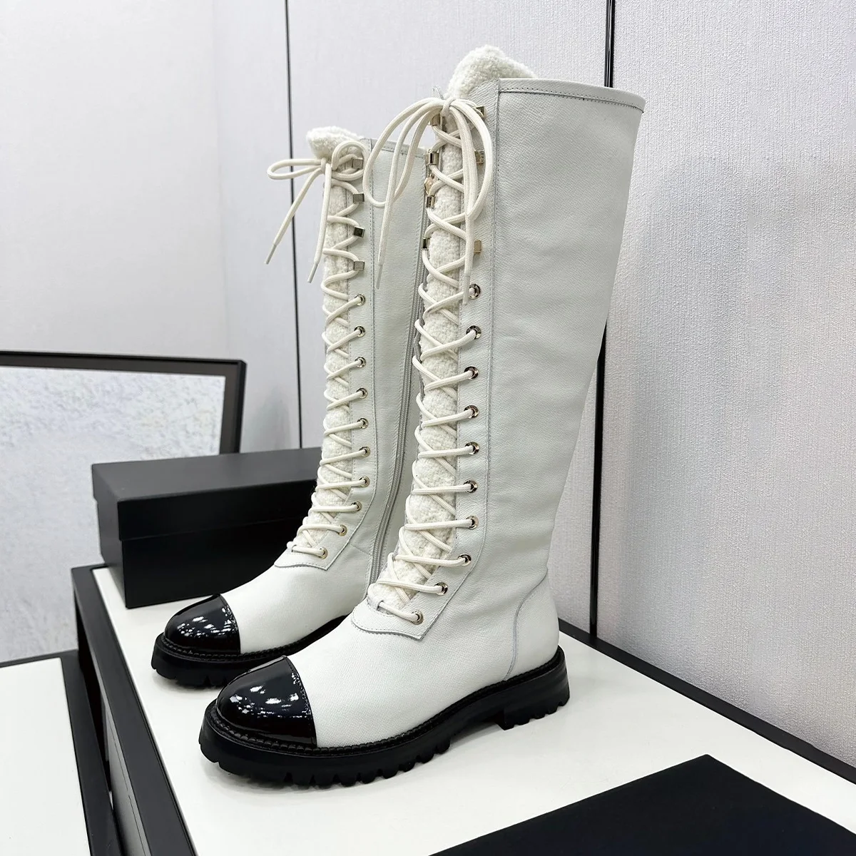 2026 High Quality winter Women Shoes Lace Up Knee High Boots Thick Sole Side Zipper Footwear ch24100858