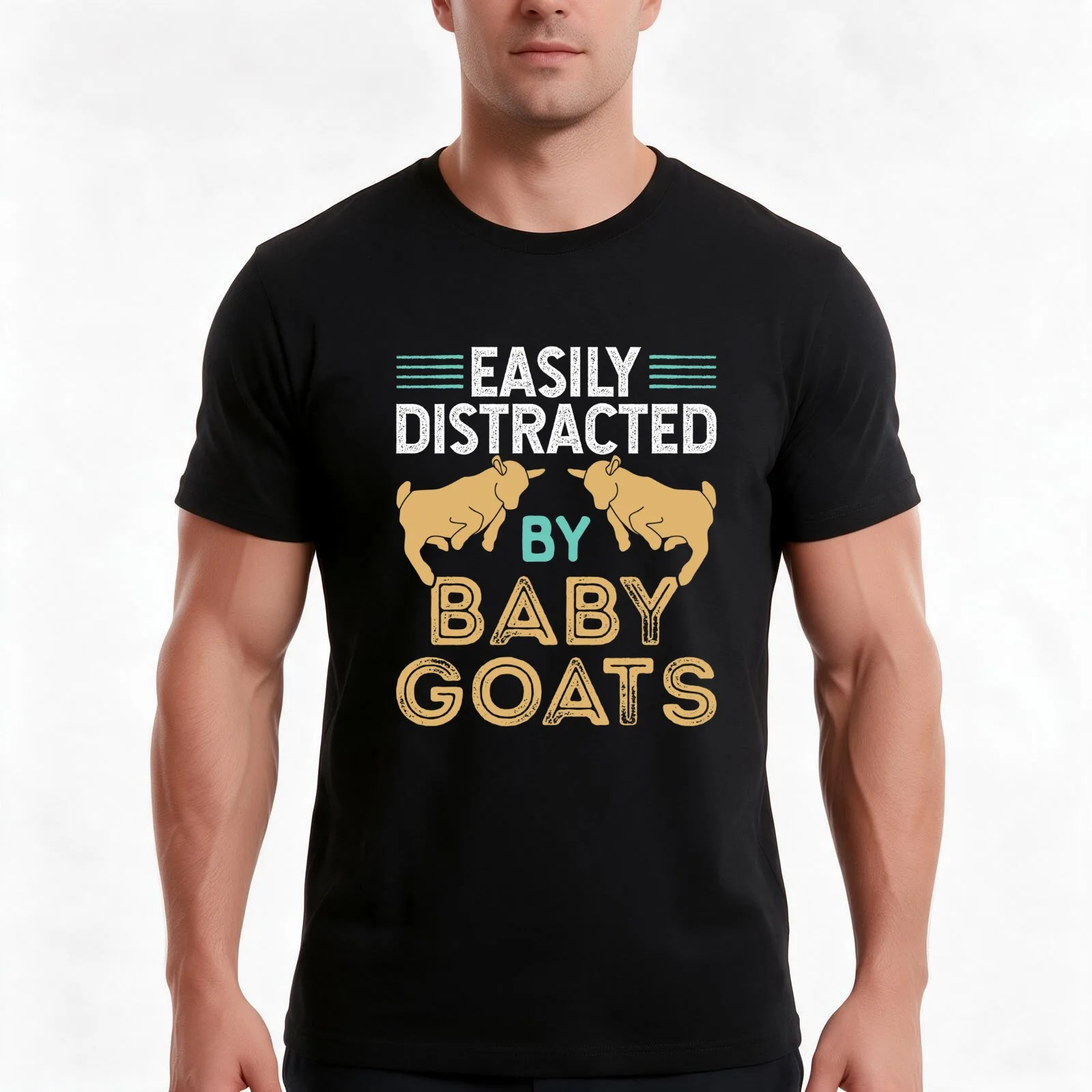 Easily Distracted by baby Goats T-Shirt Summer Casual Cotton Tee Oversized Streetwear Tops Vintage Graphic Print 100% Cotton