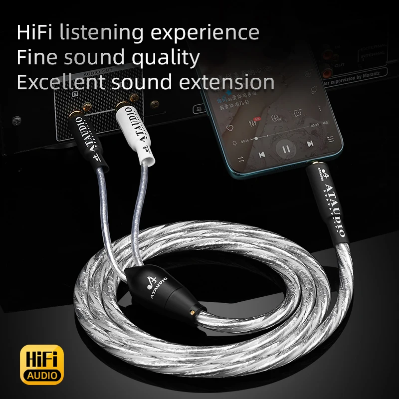 ATAUDIO HiFi 3.5mm to RCA Audio Cable Hi-end 6N OCC Silver Plated Core for Phone CD Stereo 3.5mm to 2RCA Male Interconnect Cable