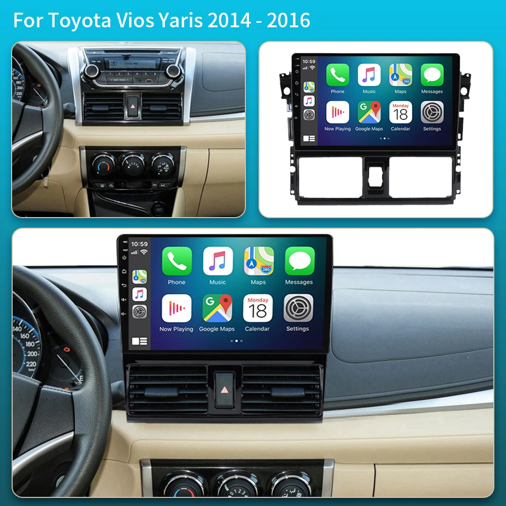 Android 16 Carplay Auto For Toyota Vios Yaris 2013 2014 2015 2016 Car Radio Multimedia Navigation Player Stereo WIFI 4G No 2DIN