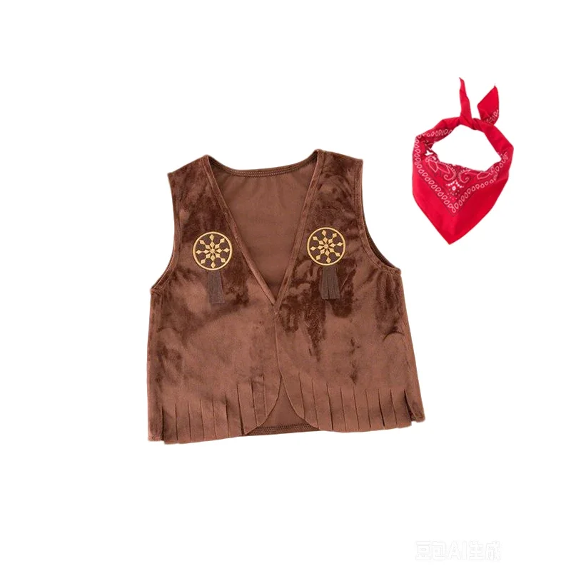 Kinder Mädchen Western Cowgirl Komplettes Kostüm-Set Wild-West-Outfit für Halloween Cosplay Geburtstag Karneval Bühnenparty – Detail 6