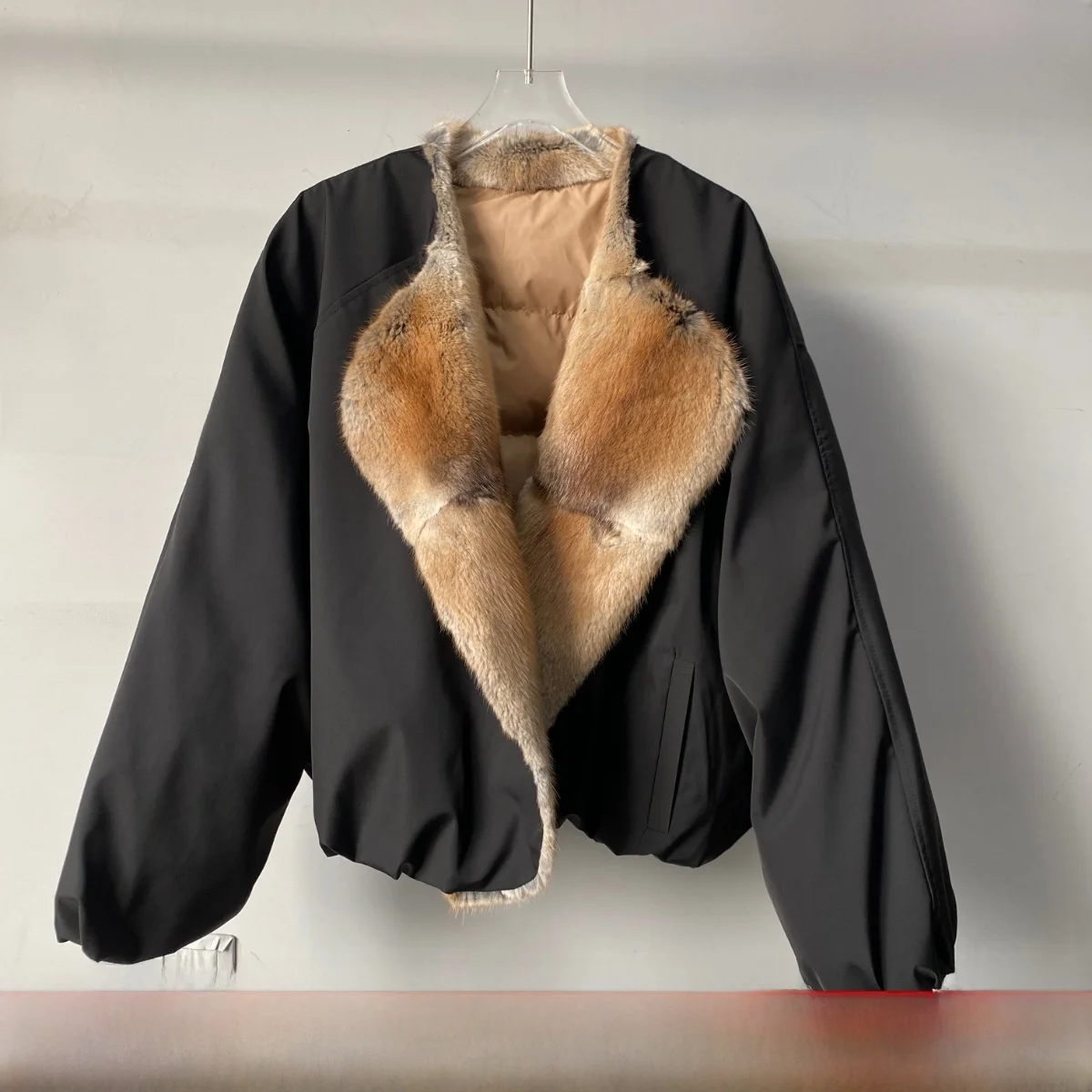 Herfst Winter Nieuwe Sle Dames Losse Afslankende ort Leer Jaet Du Down Jas Stand Kraag Qinggen Bont Bovenkleding