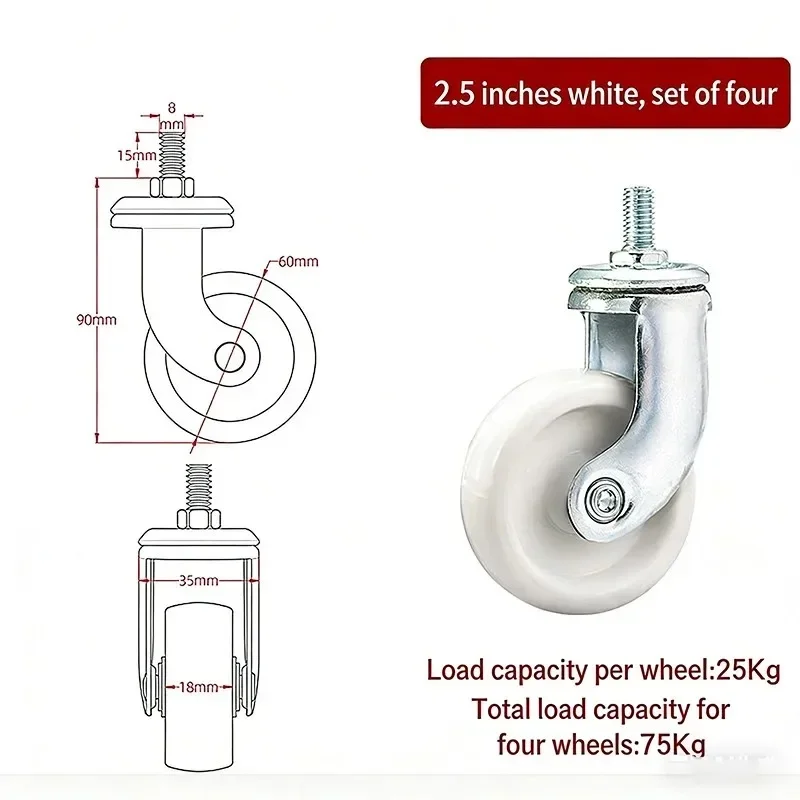 4 Pcs Casters Applicable Trolley Rack Wheels Screw M8 Kitchen Storage Rack Roller Accessories Caster Universal Wheel