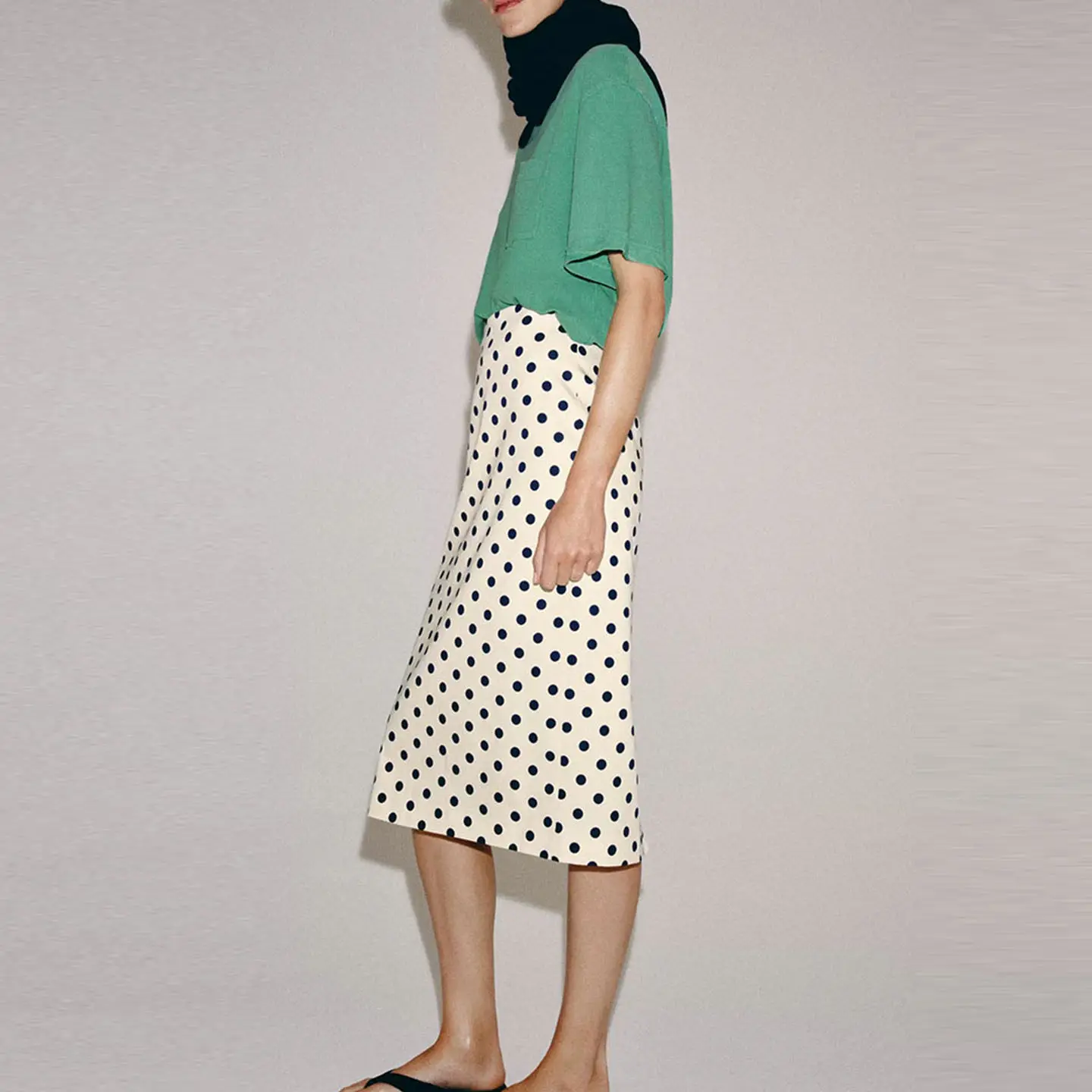 ZADATA Summer 2026 Women's Midi Skirt Classic Polka Dot Straight Cut Simple mid Waist Design Fashionable And Stylish