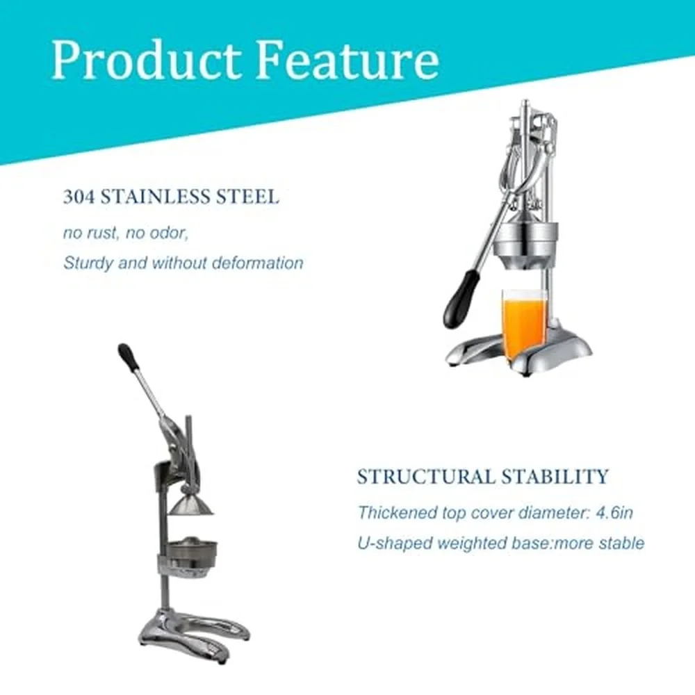 304 Stainless Steel Manual Citrus Juicer with 0.8 Inch Juice Outlet Commercial Orange Press Squeezer with U Shaped Base