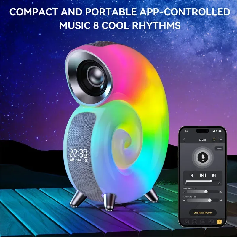 Conch Bluetooth Speaker Alarm Clock APP Control RGB Atmosphere Sleep Aid Night Light Theater for Iphone 15 14 Samsung Soundbar