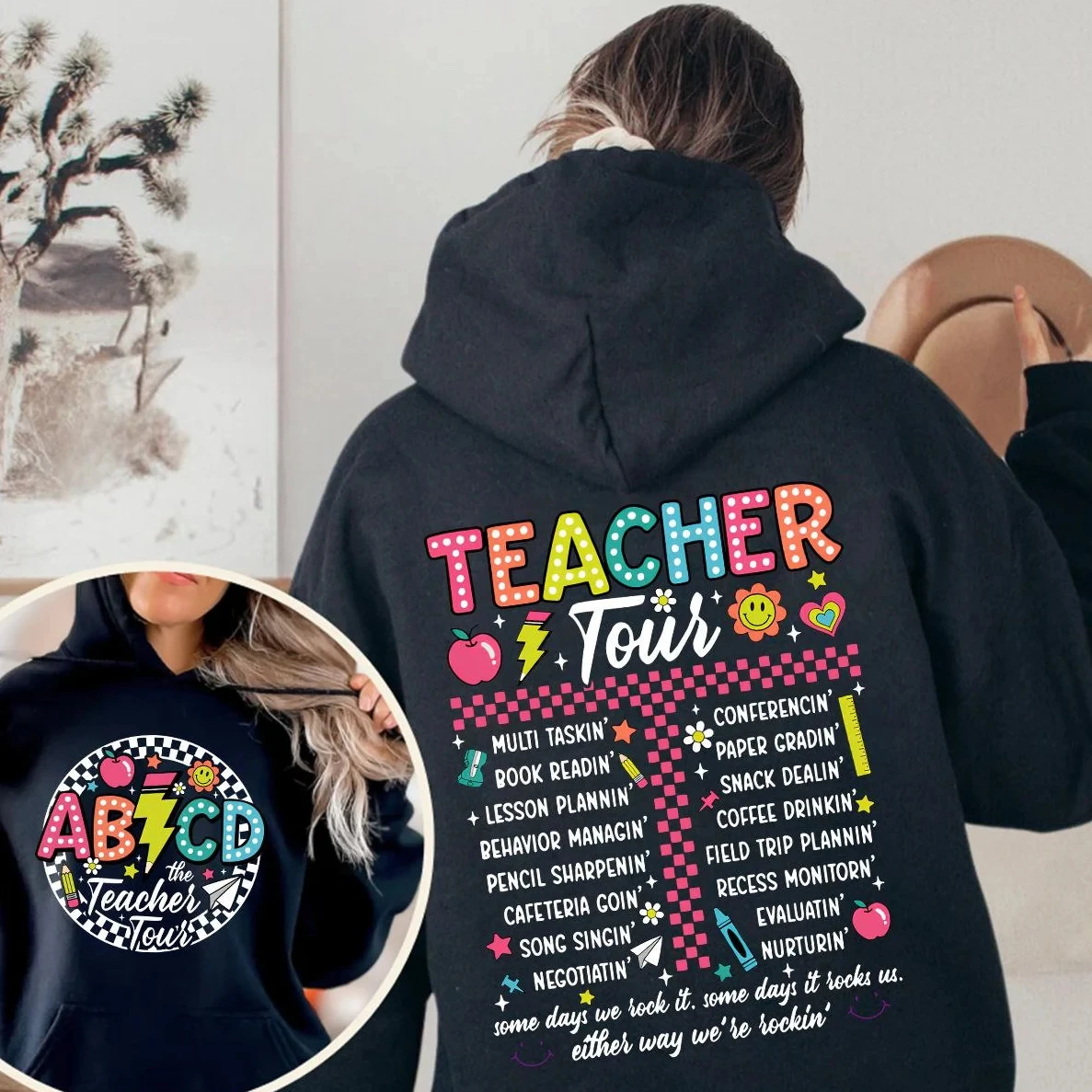 

Retro Teacher Tour Hoodie Sweatshirt Women Long Sleeve Sweatshirt Pullover Tops Streetwears Fashion Autumn Winter Clothing