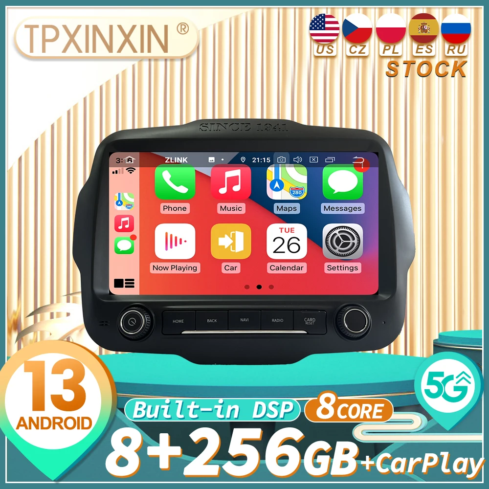 Para Jeep Renegade 2016 2017 2018 2019 2020 2021 Rádio Automotivo Android Carplay Player de Multimídia GPS Navi