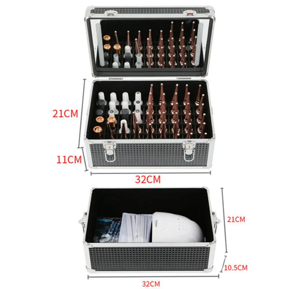 Portable Aluminum Frame Suitcase Bag Cosmetic Case Makeup Mirror USB LED Light 2 Layer Toolbox Hairdressing Nail Art Storage Box