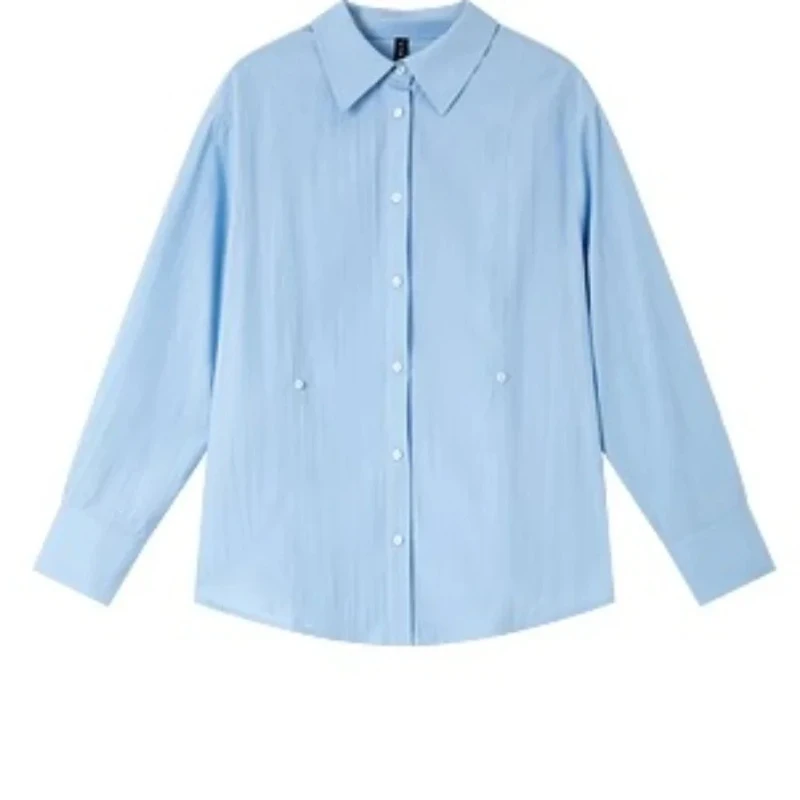 VIMLY Oversized Shirts Woman 2025 French Retro Drop Long Sleeve Lapel Button Up Casual Shirts & Blouses Ladies Autumn Tops A0326