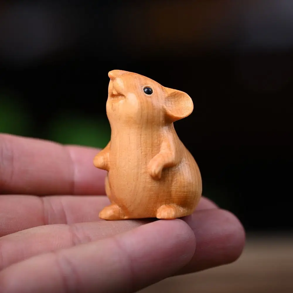 

Desktop Ornament Wood Carved Zodiac Mouse Statuette Funny Cute Hamster Statue Decorative Animal Figurine Sculpture Cabinet