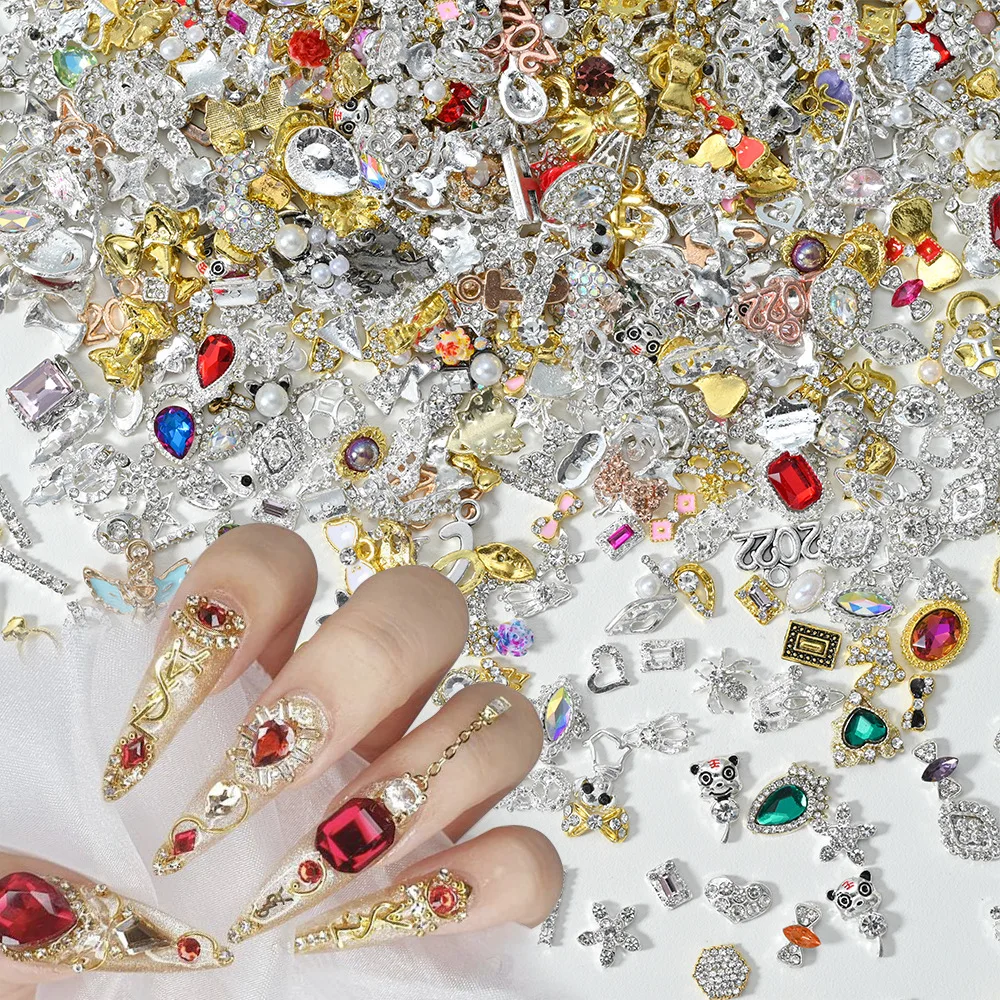 10Pcs Luxury Nail Charms, Mixed Metal Rhinestone Nail Art Decorations, 3D Crystal Diamond Nail Parts for Bling Manicure