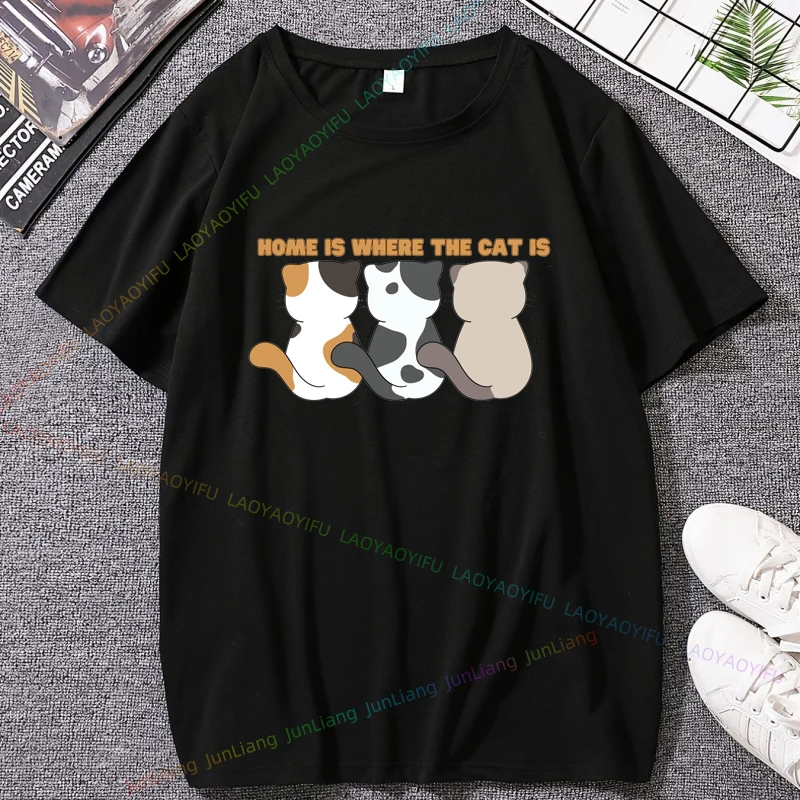 القط ميمي متعة الحيوان القط طبعة جديدة أنيمي بنين الحيوان طباعة قمصان رجالية 100% القطن الملابس الجمالية Y2k الملابس التي شيرت مضحك #3