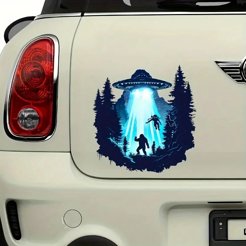

Alien Abduction Forest Scene Vinyl Bumper Stickers Cartoon Geometric Self-Adhesive Decals for Luggage Scratch Cover-Up Notebook