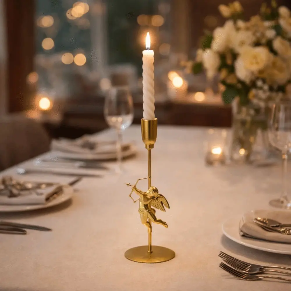 Creative Romantic Iron Art Candlestick European Style Vintage Cupid Candle Holder High Foot Metal Candle Stand Home Decoration