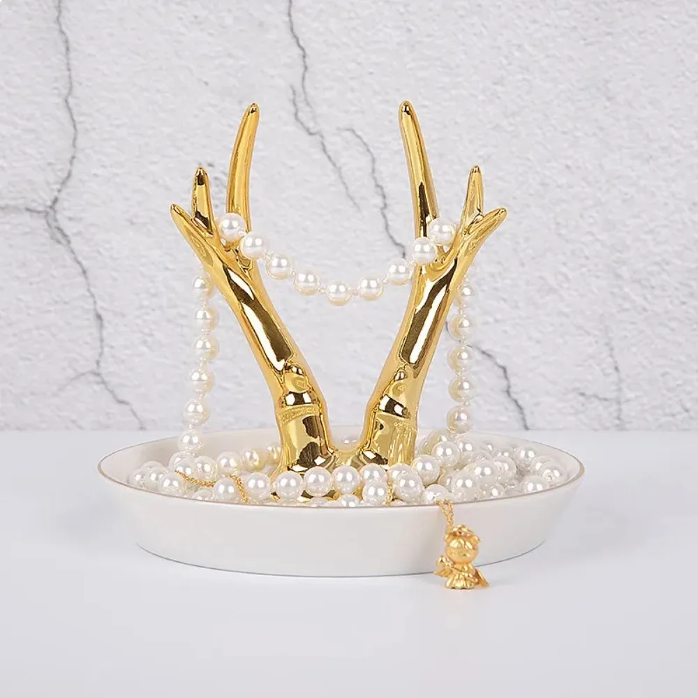 Elegant Nordic Style Minimalist Gold Ceramic Jewelry Ring Holder Tray Organizer for Home Decor