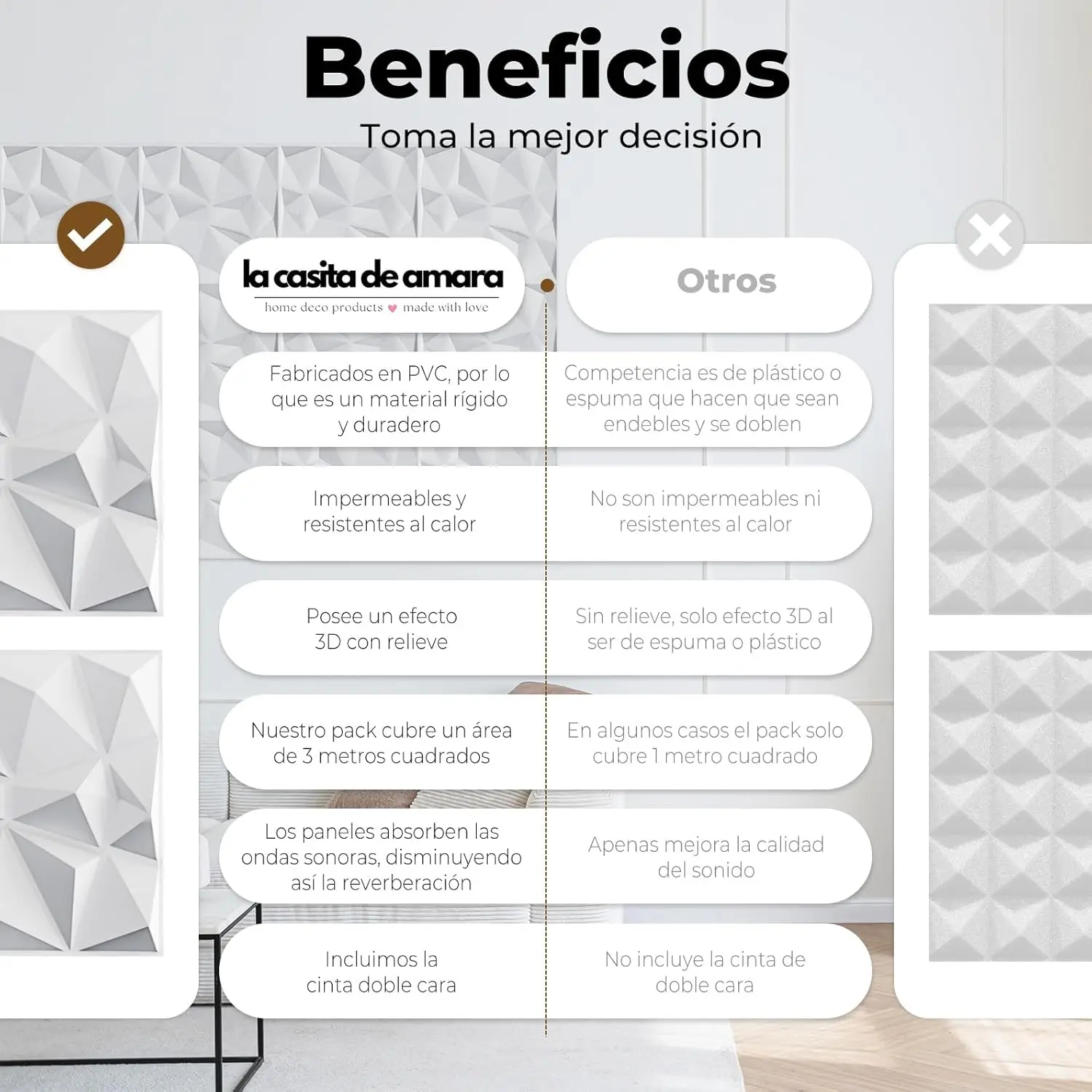 30 unidades Paneles Decorativos Para Pared PVC 3D 30x30cm + Cinta Doble Cara Adhesiva. Revestimiento de Paredes PVC y