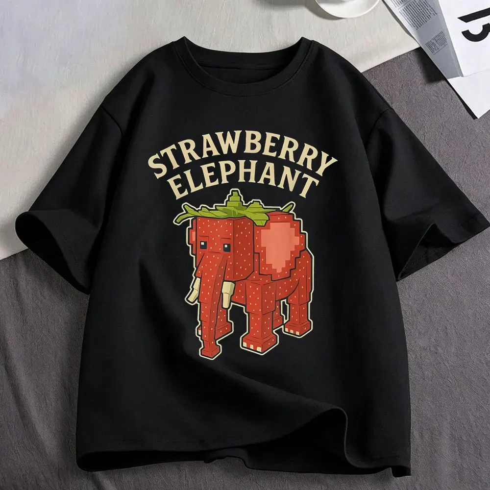 Strawberry Elephant Funny Italian Brainrot Meme T Shirt Men's Women Clothing Fashion Cotton Oversized Short Sleeve T-shirts Tops