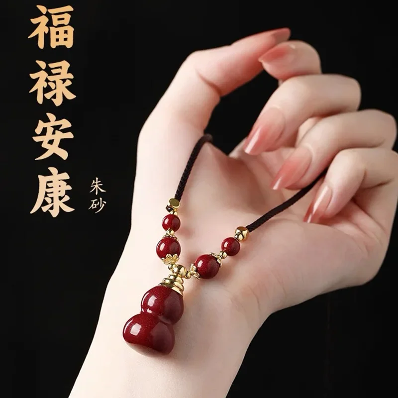 

Purple Gold Sand Cinnabar Wufu Gourd Pendant Necklace, Baifu Gourd Pendant, Men's and Women's Imperial Sand, Cinnabar Pendant