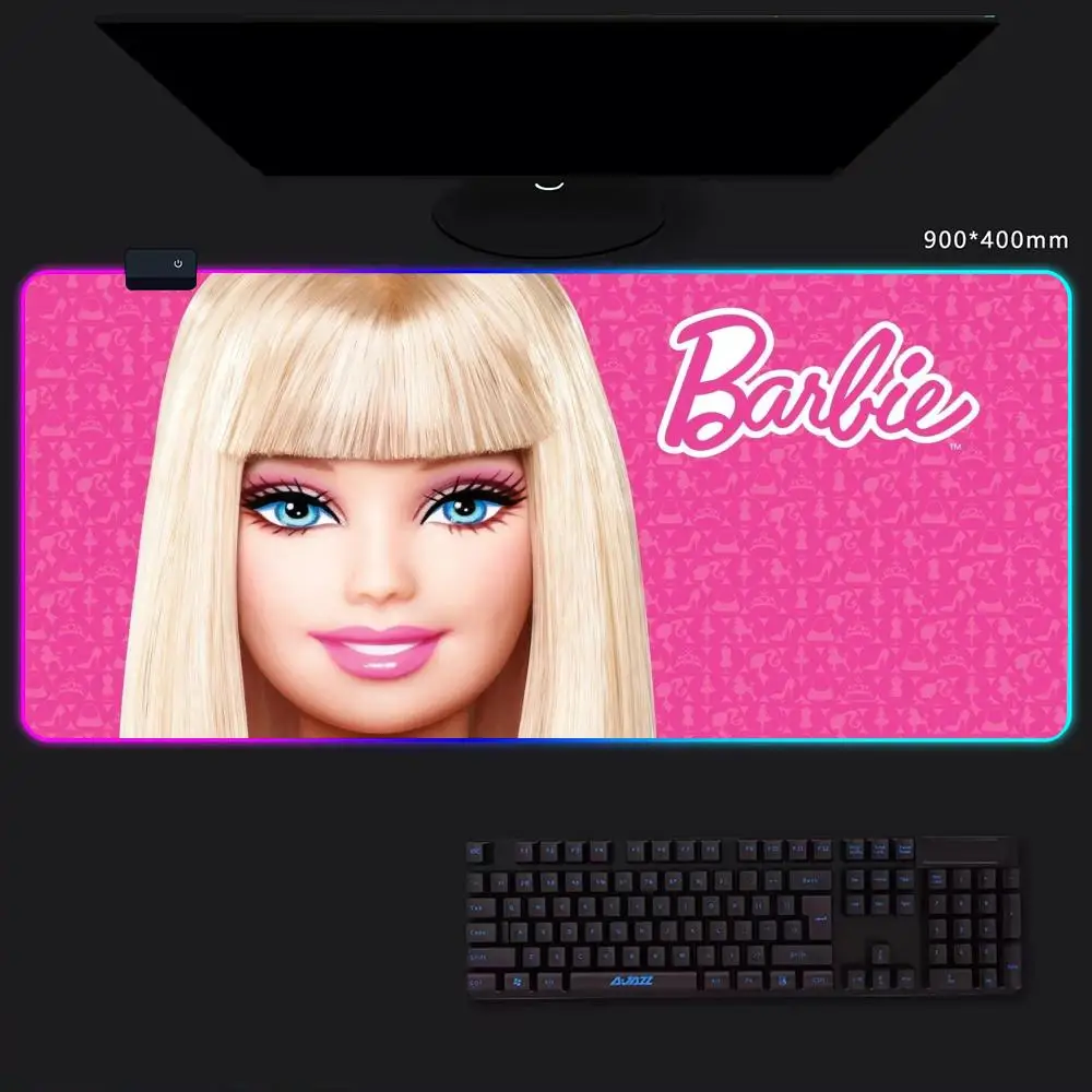 B-Barbie-ER Doll Mouse Pad Game Player RGB Pc Gamer Boys like PS5 Keyboard LED Glowing mause pad Mats Rubber