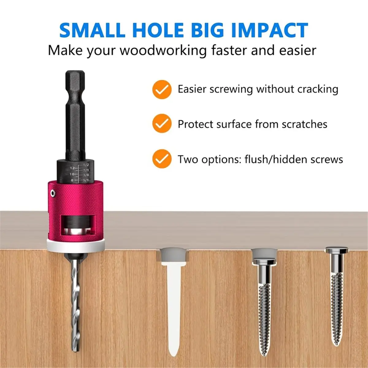 ABJS Countersink Drill Bit Set with Adjustable Depth Stop, 1/4