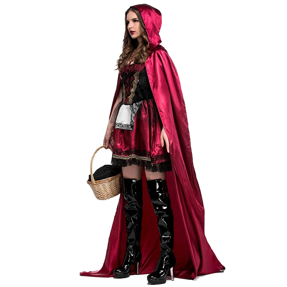 Frauen Märchen kleine rote Reit haube Cosplay Kleid Erwachsenen Halloween Karneval Kostüm Party kleid & lange Umhang Bühnenshow Kostüm