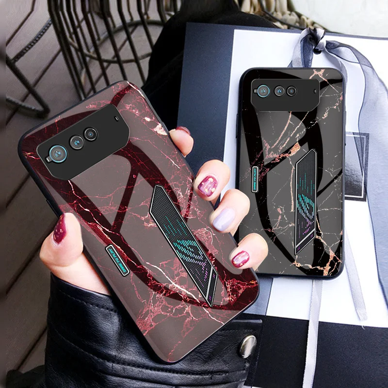 For Asus ROG Phone 6 6D Case Shockproof Marble Grain Tempered Glass Hard Back Cover Case Soft Bumper for Asus Rog Phone 6D 6 5G