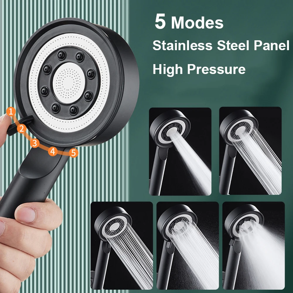 Adjustable 5 Modes Shower Head High Pressure Handheld Portable Water Saving Shower head with Hose Home Bathroom Accessories