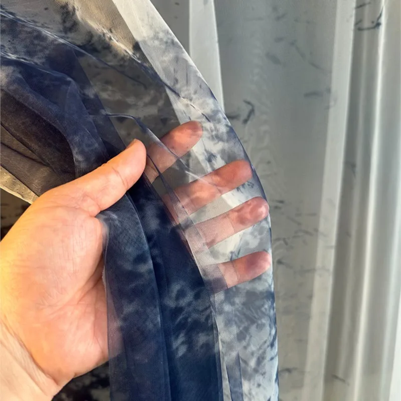 Gradient gauze light Chinese-style decorative curtain partition printed homestay ink mesh material