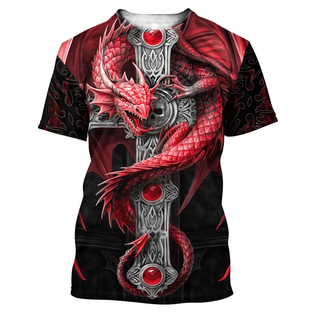 Trendy Viking Dragon Tattoo Super Cool 3D T-shirt Printed Casual Men\'s Summer High Quality Short Sleeve Street Hip Hop Elements