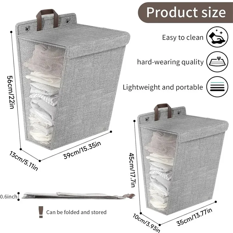 1 Pcs Foldable Adhesive Laundry Basket Hamper Multifunctional Punch Free Wall Hanging Washing Clothes Mesh Hook Organizer