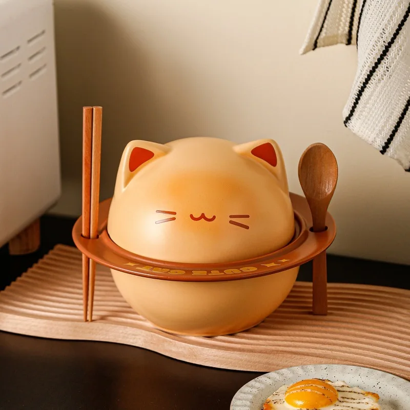 Underglaze Colored Planet Cat Instant Noodle Bowls Creative and Cute Tableware Household Snail Lion Noodle Bowls with Chopsticks