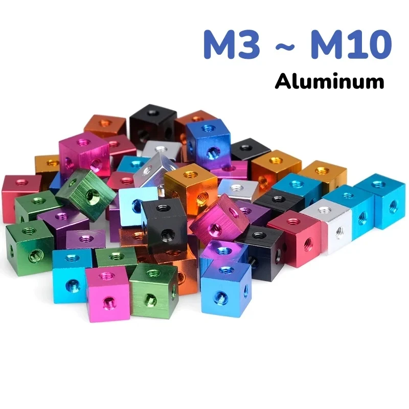 M3-M10 Aluminum Alloy Three Sided Fixed Block Connector / Hexagonal Cube Nut for 20-80 Series Aluminum Profile