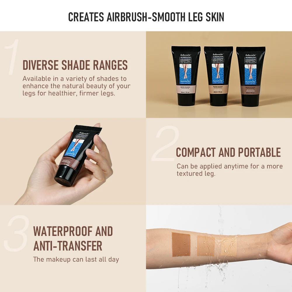 Crema de maquillaje para piernas, corrector, resistente al agua, larga duración, antitransferencia, incluso el tono de la piel, potenciador del brillo, loción de base marrón tostado de trigo