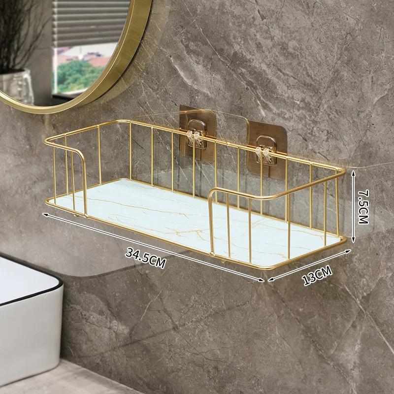 Luxury Bathroom Iron Wall Shelf No Punch Toilet Shelf Bathroom Shower Gel Shelf Glass Plate Cosmetics Shelf Bathroom Accessories