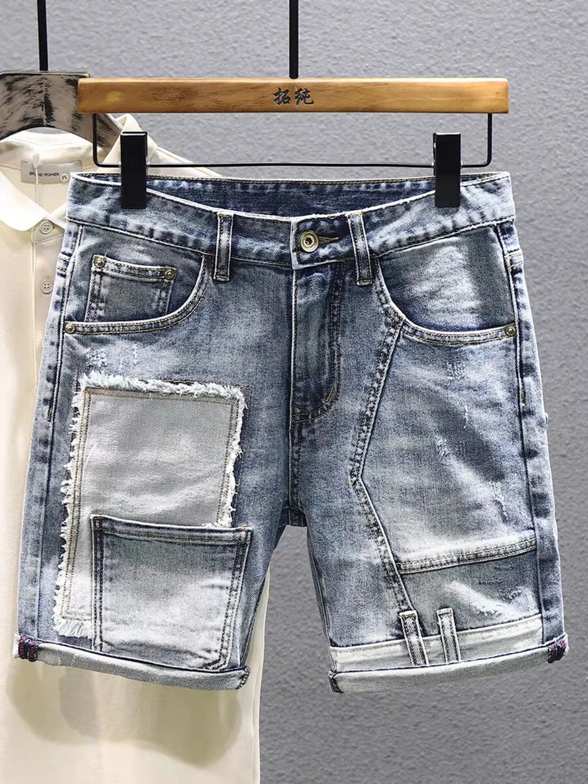 

Slim Fit Denim Shorts Men's Summer Thin Fashionable Jeans Pocket Multi-Functional Workwear Five-Quarter Pants