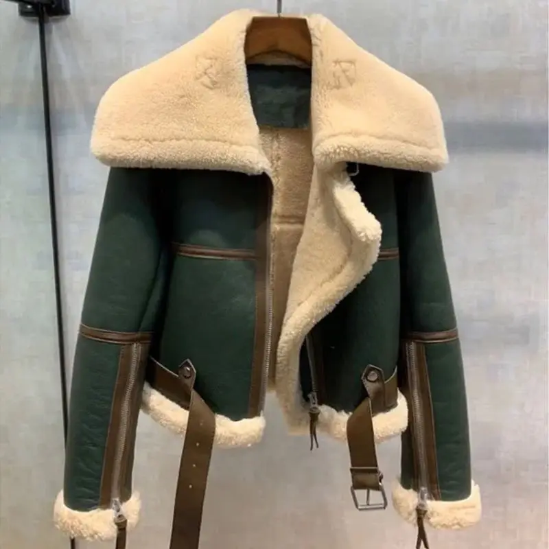 Winter New Fashion Women's Color-coded Turn-down Collar Long Sleeve Casual Trendy Loose Plus Size Faux Fur Jackets Female Coats